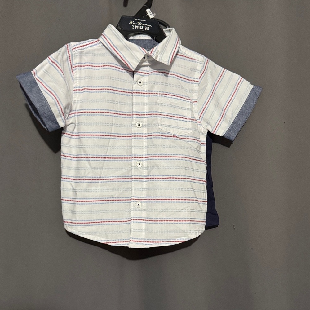 Ben Sherman White and Blue Striped Kids Button Down Shirt